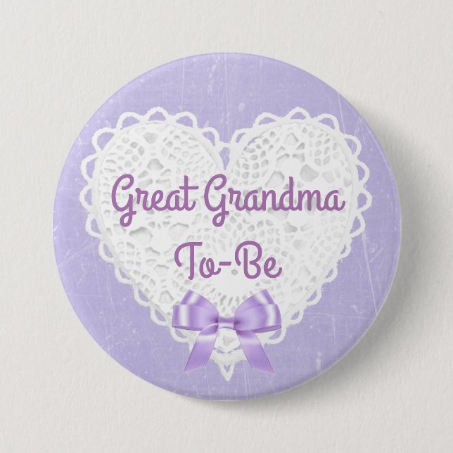 Purple Lacy Great Grandma-To-Be Baby Shower Button (Front)