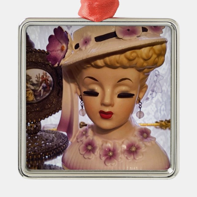 Purple Lady Head Vase Flowers Perfume Bottle Metal Tree Decoration (Front)