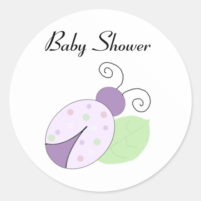 Purple Ladybug Baby Shower Classic Round Sticker (Front)