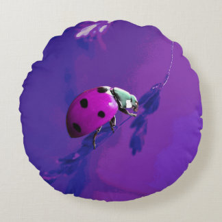 Purple Ladybug Round Cushion
