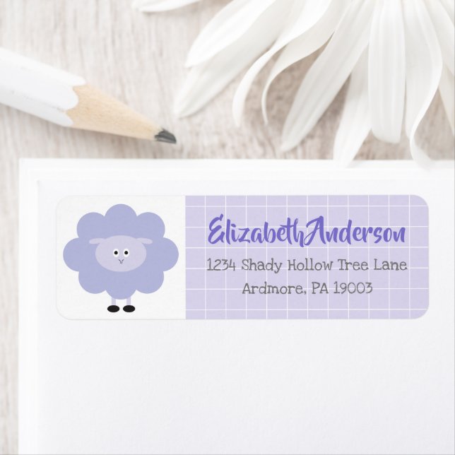 Purple Lamb Baby Shower Cute Kawaii Modern Address (Insitu)
