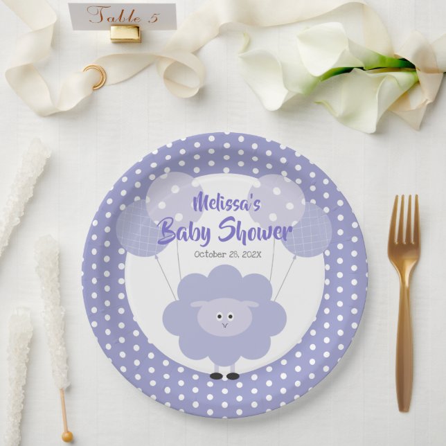 Purple Lamb Baby Shower Cute Modern Simple Custom Paper Plate (Wedding)