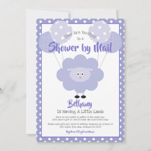 Purple Lamb Baby Shower Gender Neutral Cute Kawaii Invitation