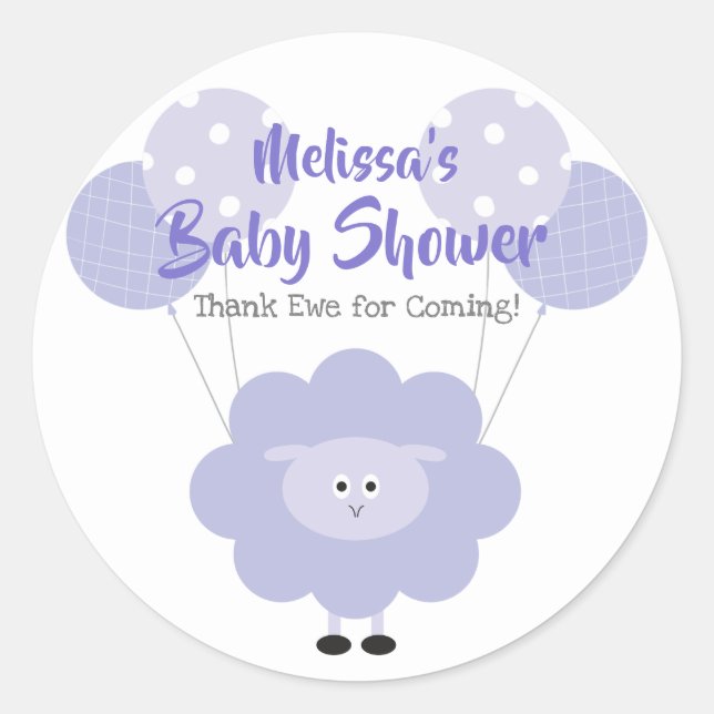 Purple Lamb Baby Shower Gender Neutral Thank You Classic Round Sticker (Front)