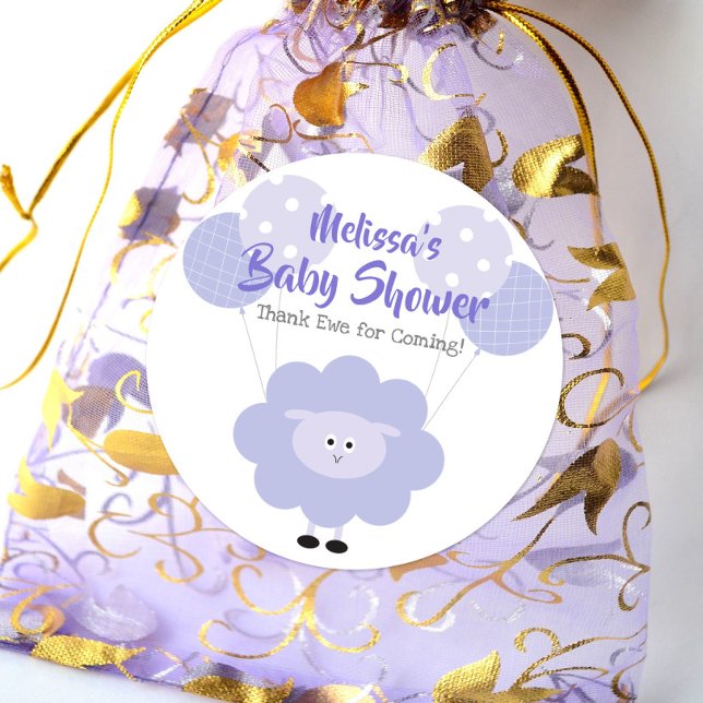 Purple Lamb Baby Shower Gender Neutral Thank You Classic Round Sticker (Creator Uploaded)