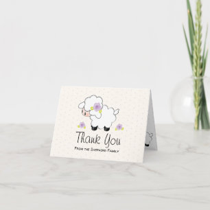 Purple Lamb Baby Shower Thank You Card
