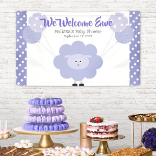 Purple Lamb Balloons Baby Shower Cute Kawaii Banner