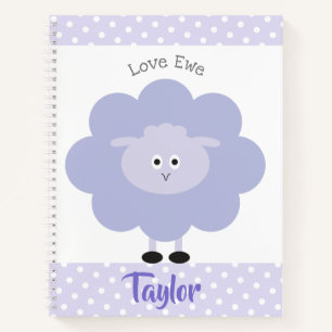 Purple Lamb Love Ewe Custom Name Script Cute Girly Notebook