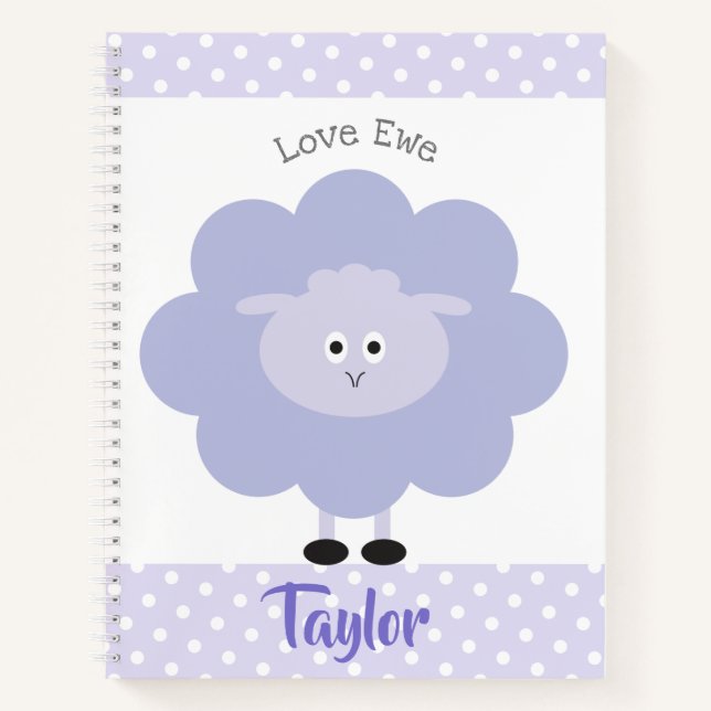 Purple Lamb Love Ewe Custom Name Script Cute Girly Notebook (Front)