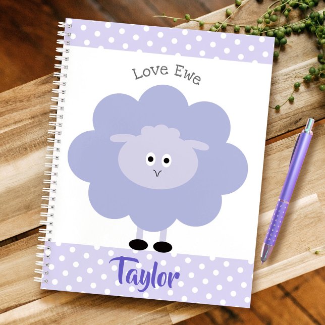 Purple Lamb Love Ewe Custom Name Script Cute Girly Notebook (Creator Uploaded)