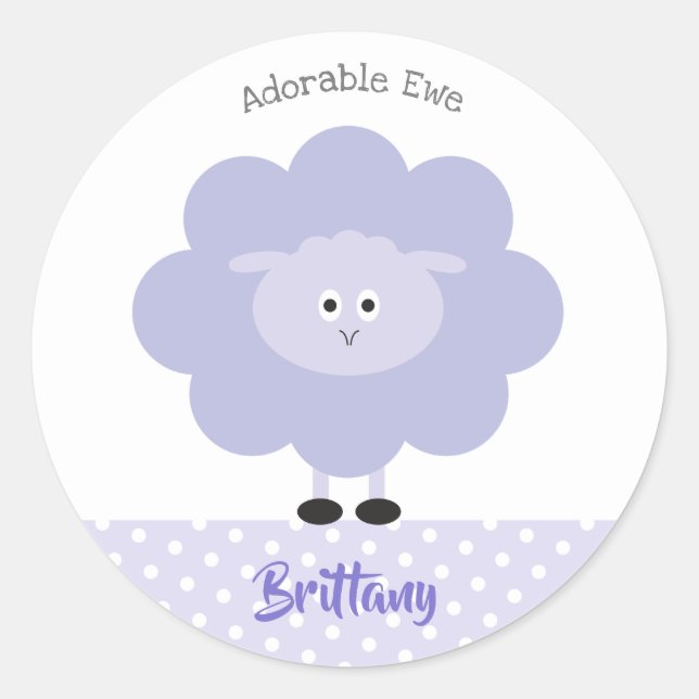 Purple Lamb Modern Adorable Ewe Cute Name School Classic Round Sticker (Front)