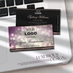Purple Large Glitter Logo Black Rose Gold Border Business Card