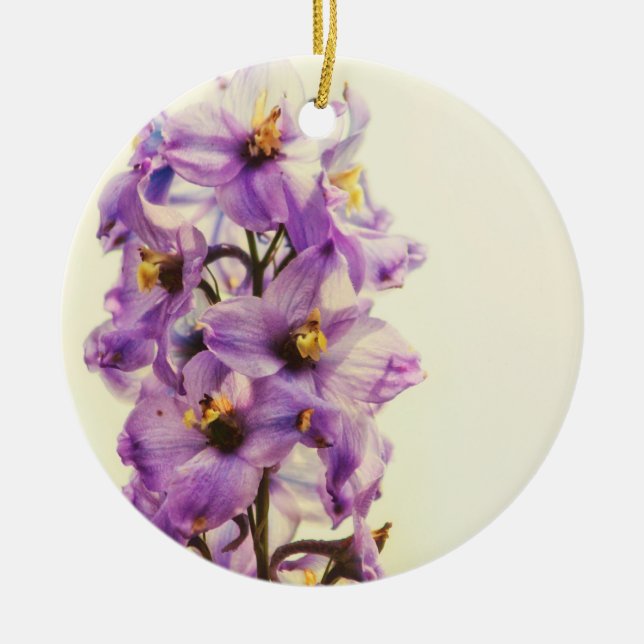 Purple Larkspur Delphinium Ceramic Tree Decoration (Front)