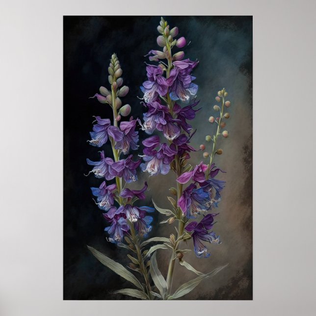 Purple Larkspur Flower Art Print Poster (Front)