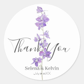purple larkspurs flowers watercolour classic round sticker