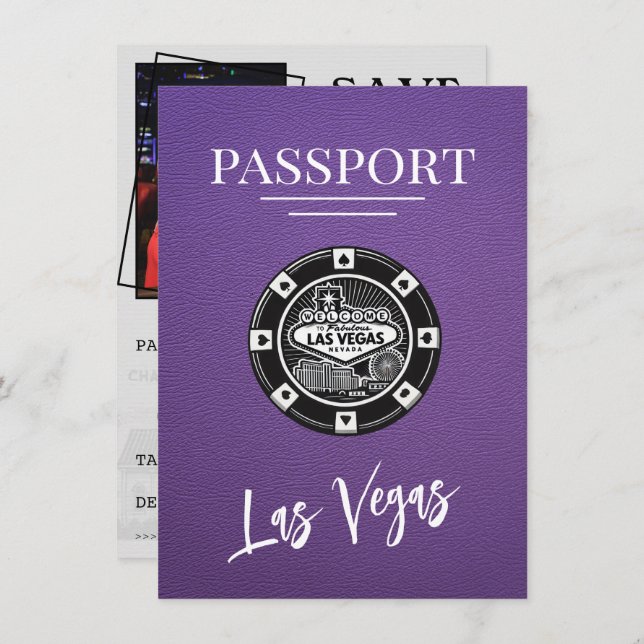 Purple Las Vegas Passport Save The Date (Front/Back)