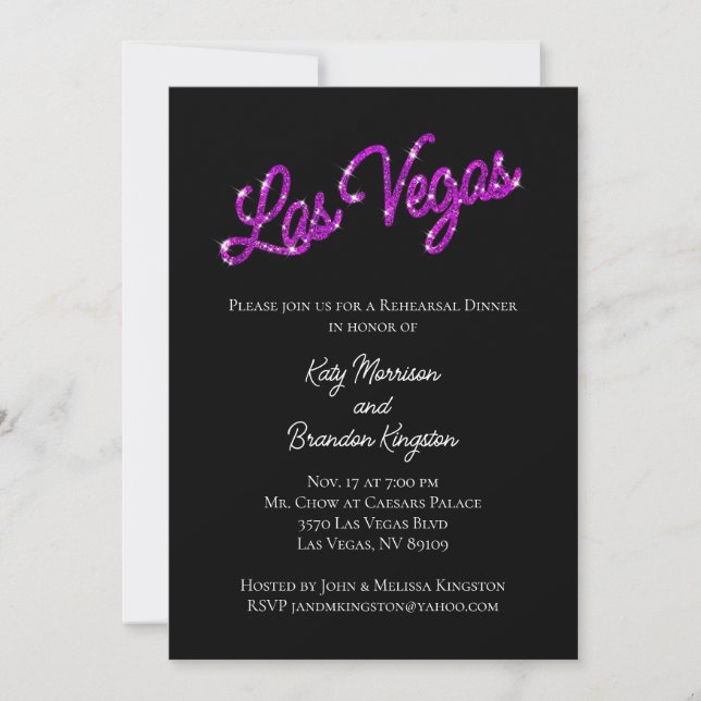 Purple Las Vegas Sparkles Rehearsal Dinner Invitation (Front)