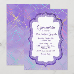 Purple Laser Light Show Quinceanera Invitation