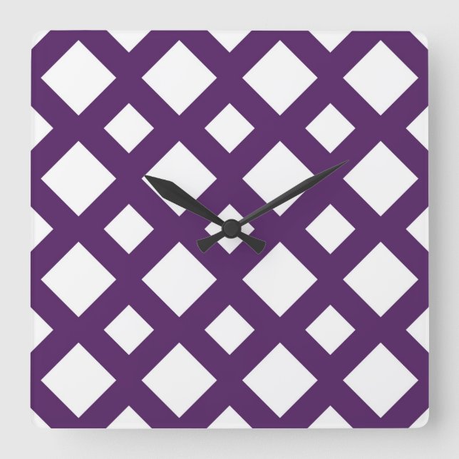 Purple Lattice on White Square Wall Clock (Front)