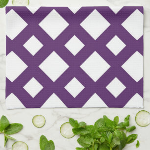 Purple Lattice on White Tea Towel