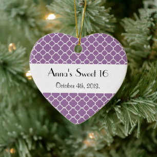 Purple Latticework, Quatrefoil, Trellis, Sweet 16 Ceramic Tree Decoration