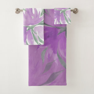 Purple Lavander Watercolor Elegant Floral Bath Towel Set