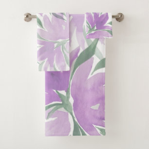 Purple Lavander Watercolor Elegant Floral Bath Towel Set