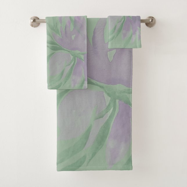 Purple Lavander Watercolor Elegant Floral Bath Towel Set (Insitu)