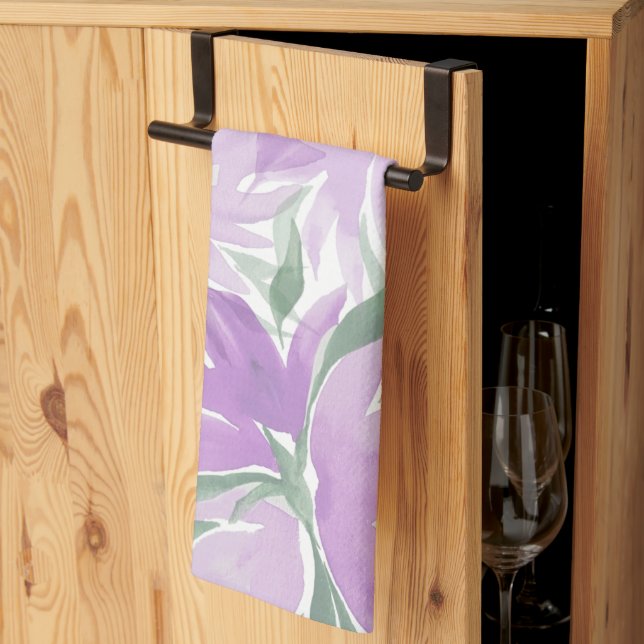 Purple Lavander Watercolor Elegant Floral Tea Towel (Thirds Fold)