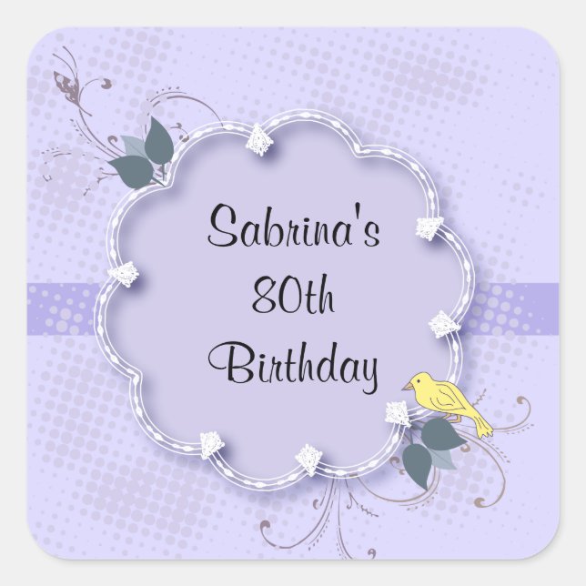 Purple Lavender 80th Birthday Party | DIY Text Square Sticker (Front)