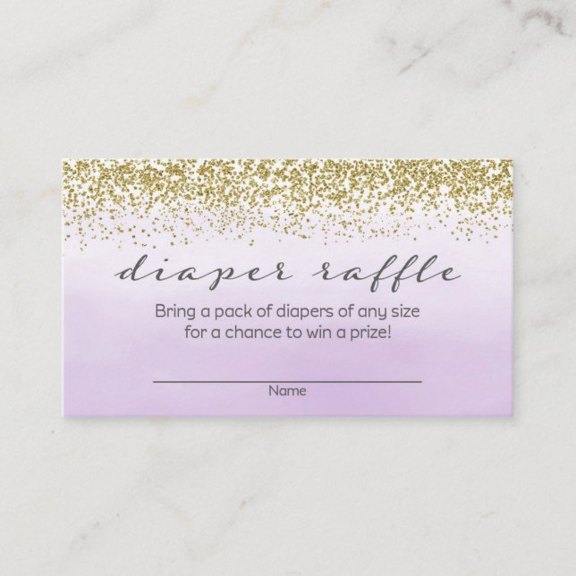 Purple Lavender and Gold Baby Shower Diaper Raffle Enclosure Card (Front)