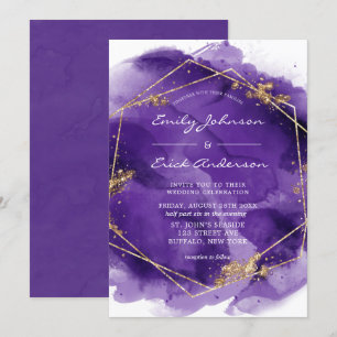Purple Lavender and Gold Paint Geometric Wedding  Invitation