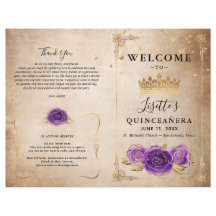 Purple Lavender and Gold Roses Quinceanera Program