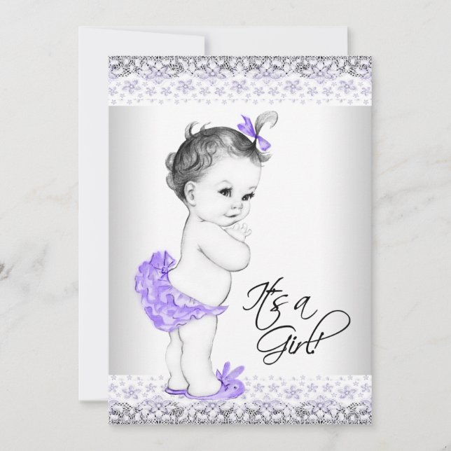Purple Lavender and Grey Baby Girl Shower Invitation (Front)