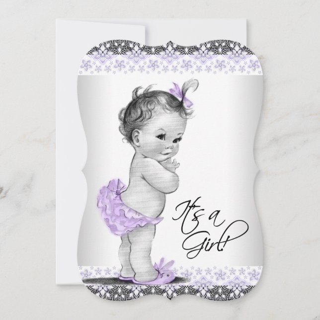 Purple Lavender and Grey Baby Girl Shower Invitation (Front)