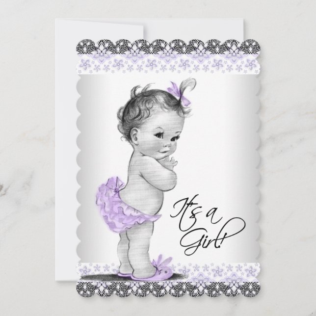 Purple Lavender and Grey Baby Girl Shower Invitation (Front)