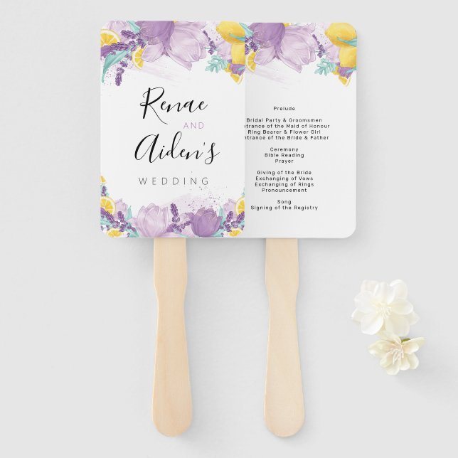 Purple, lavender and lemon program hand fan (Front and Back)