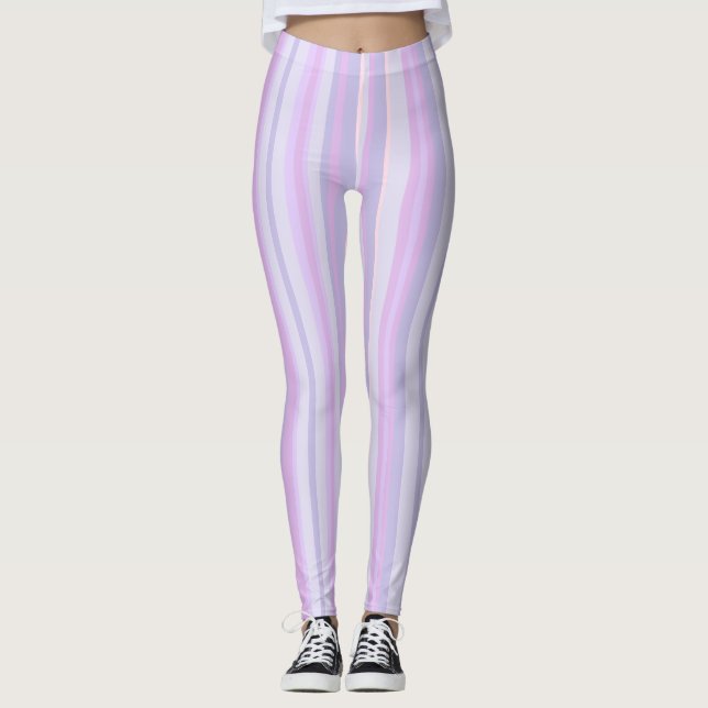 Purple Lavender and Pink Striped Leggings (Front)