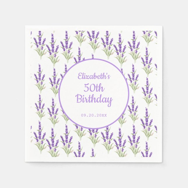 Purple Lavender Antique Frame Birthday Napkin (Front)