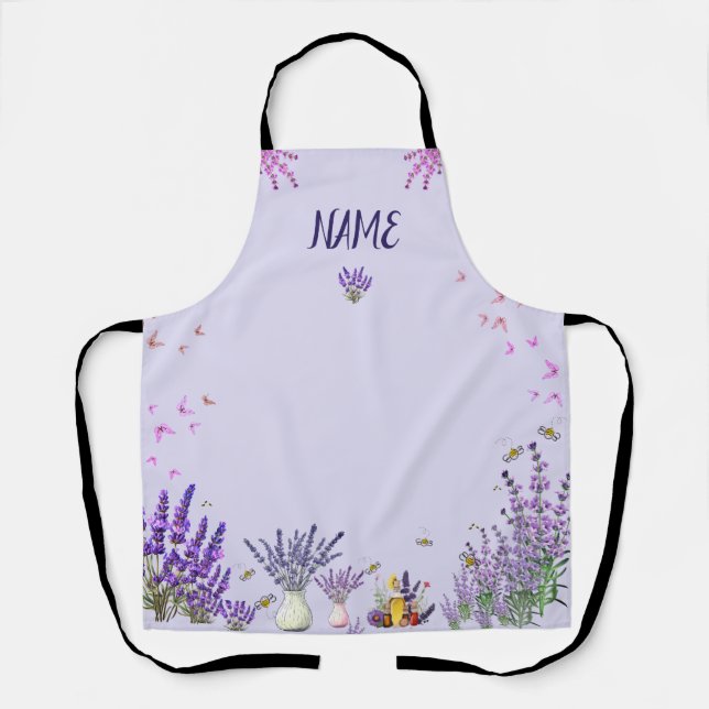 Purple Lavender Apron with Butterflies and Bees (Front)