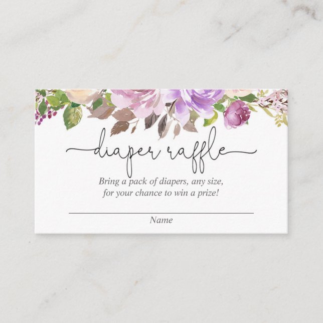 Purple lavender baby shower diaper raffle cards (Front)