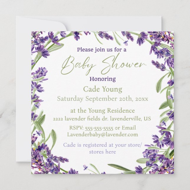 Purple Lavender Baby Shower Monogram Invitation (Front)