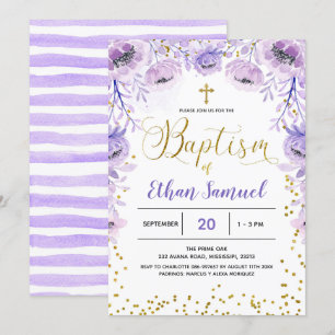 Purple Lavender Baptism Floral Invitation