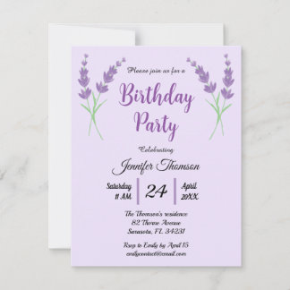 Purple Lavender Birthday party Invitation