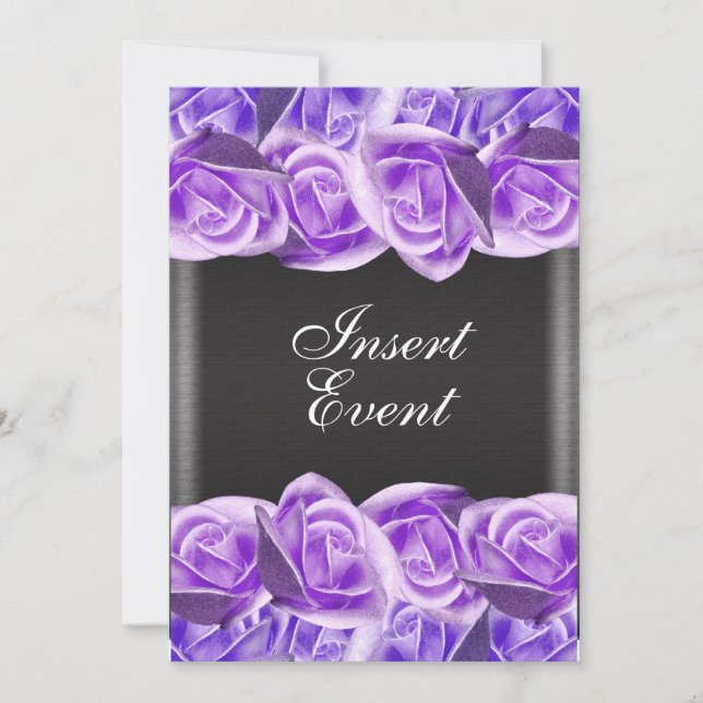 Purple lavender black wedding roses invitation (Front)