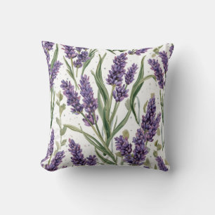 Purple Lavender Blooms Watercolor Botanical Cushion
