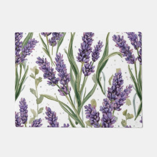 Purple Lavender Blooms Watercolor Botanical Doormat