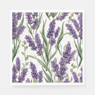 Purple Lavender Blooms Watercolor Botanical Napkin
