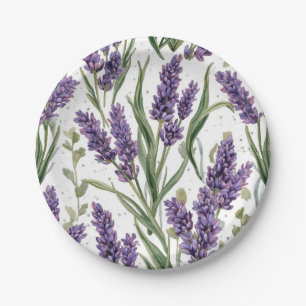 Purple Lavender Blooms Watercolor Botanical Paper Plate