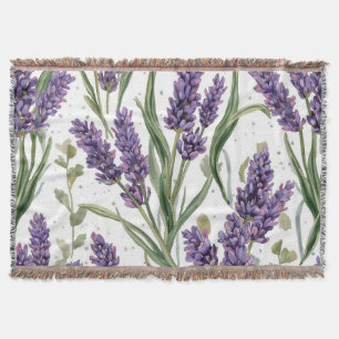 Purple Lavender Blooms Watercolor Botanical Throw Blanket